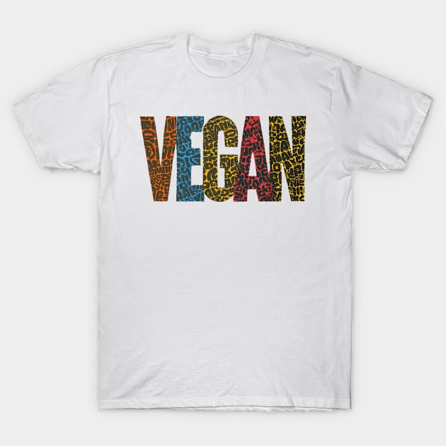 Vegan Word Art T-Shirt | Bright Animal Print Letters T-Shirt by Sorry Frog